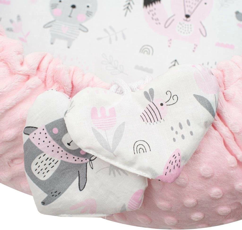 Fole bebeje, NEW BABY, Minky, 55x75 cm (brendshme 35x59), pambuk + minky poliester, rozë, set me jastëk dhe batanije