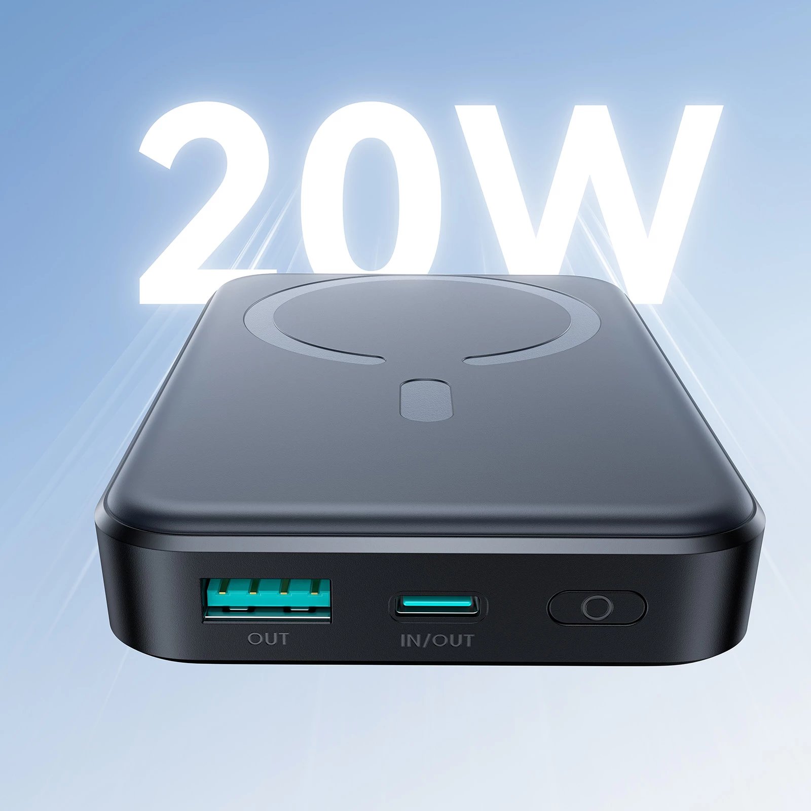 Powerbank Joyroom JR-W020 10000mAh 20W MagSafe PD/QC 2 porta USB-C & USB-A, e zezë, me kabllo USB-C 0.25m + këllëf
