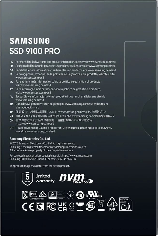 SSD Samsung 9100 PRO M.2, 1 TB, PCIe 5.0, i zi