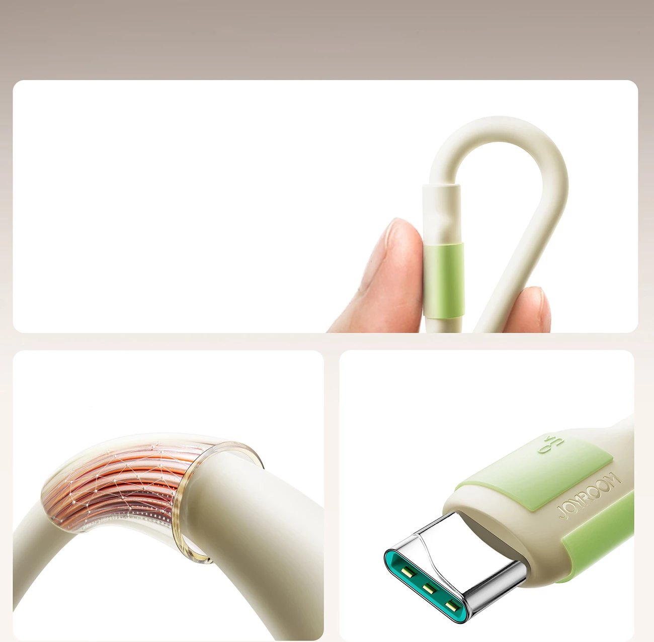 Kabllo Joyroom S-A53 USB-A në USB-C, 1.2m, 3A, majë fluoreshente, Bezhë