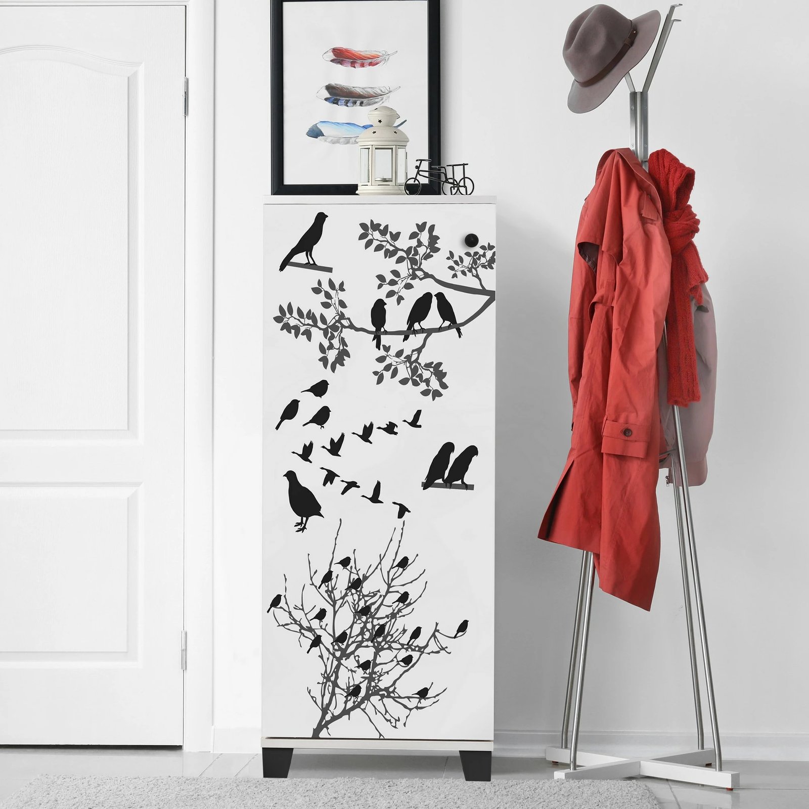 Dollap për këpucë, dizajn me shpendë, i bardhë, Filinta Manyas