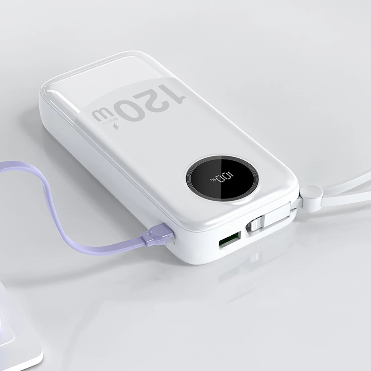 Powerbank Dudao K13Pro, 20000 mAh, me kabllo të integruara, Bardhë