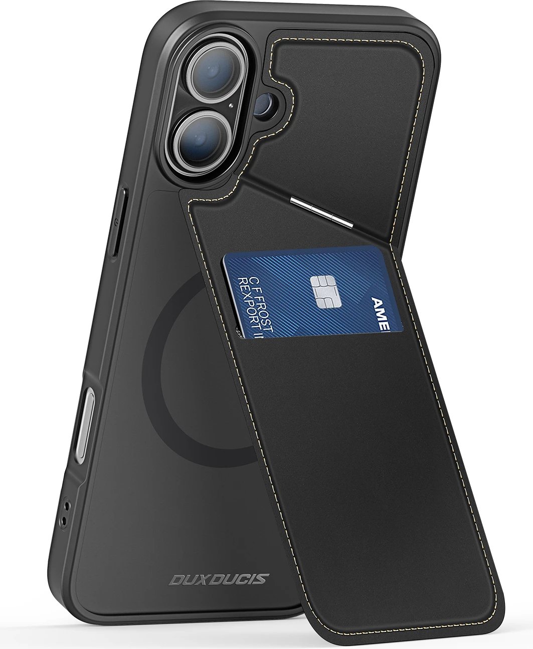 Mbështjellës Dux Ducis Rafi II Mag për iPhone 16, me MagSafe, portofol RFID, me mbajtëse, i zi