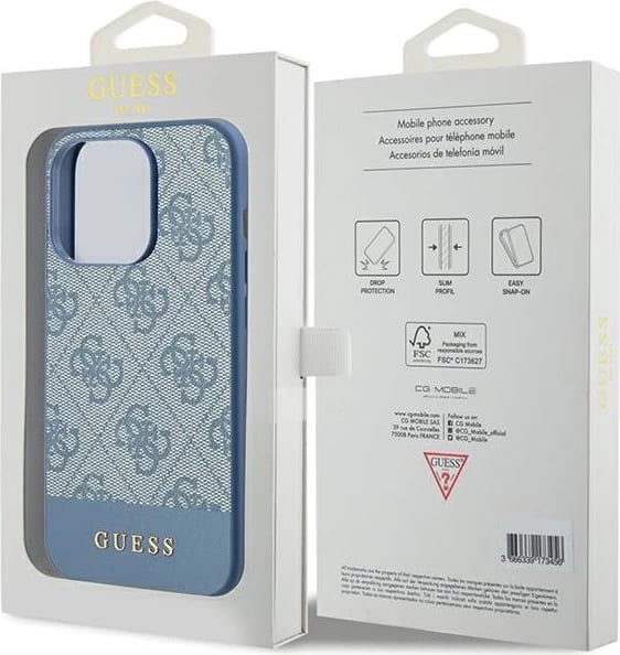 Mbështjellës Guess 4G Stripe për iPhone 15 Pro, Blu Mbështjellës Guess 4G Stripe për iPhone 15 Pro, Blu