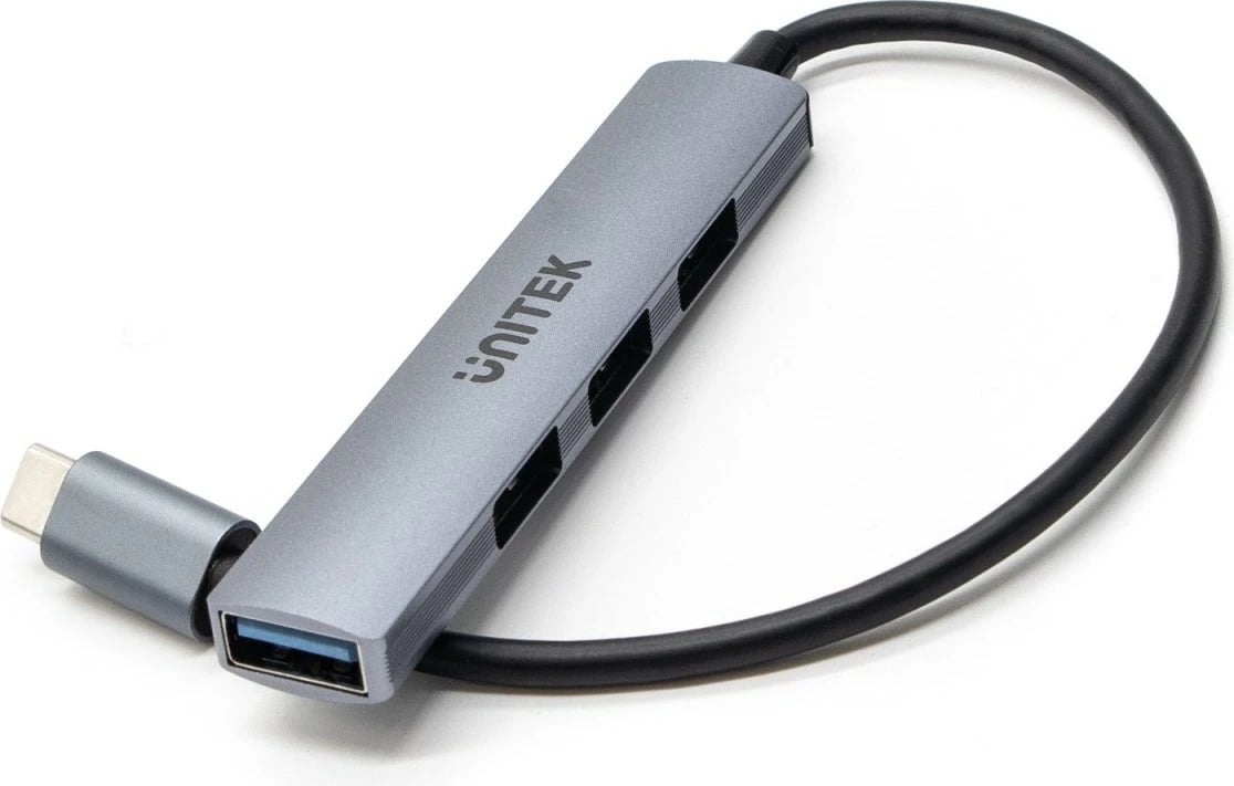 HUB USB-C Unitek H1208B, 3x USB-A 2.0, 1x USB-A 5 Gbps, Alumini, Gri/Argjend