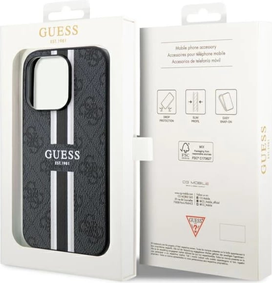 Mbështjellës Guess GUHMP14LP4RPSK për iPhone 14 Pro 6.1", hardcase, MagSafe, zi