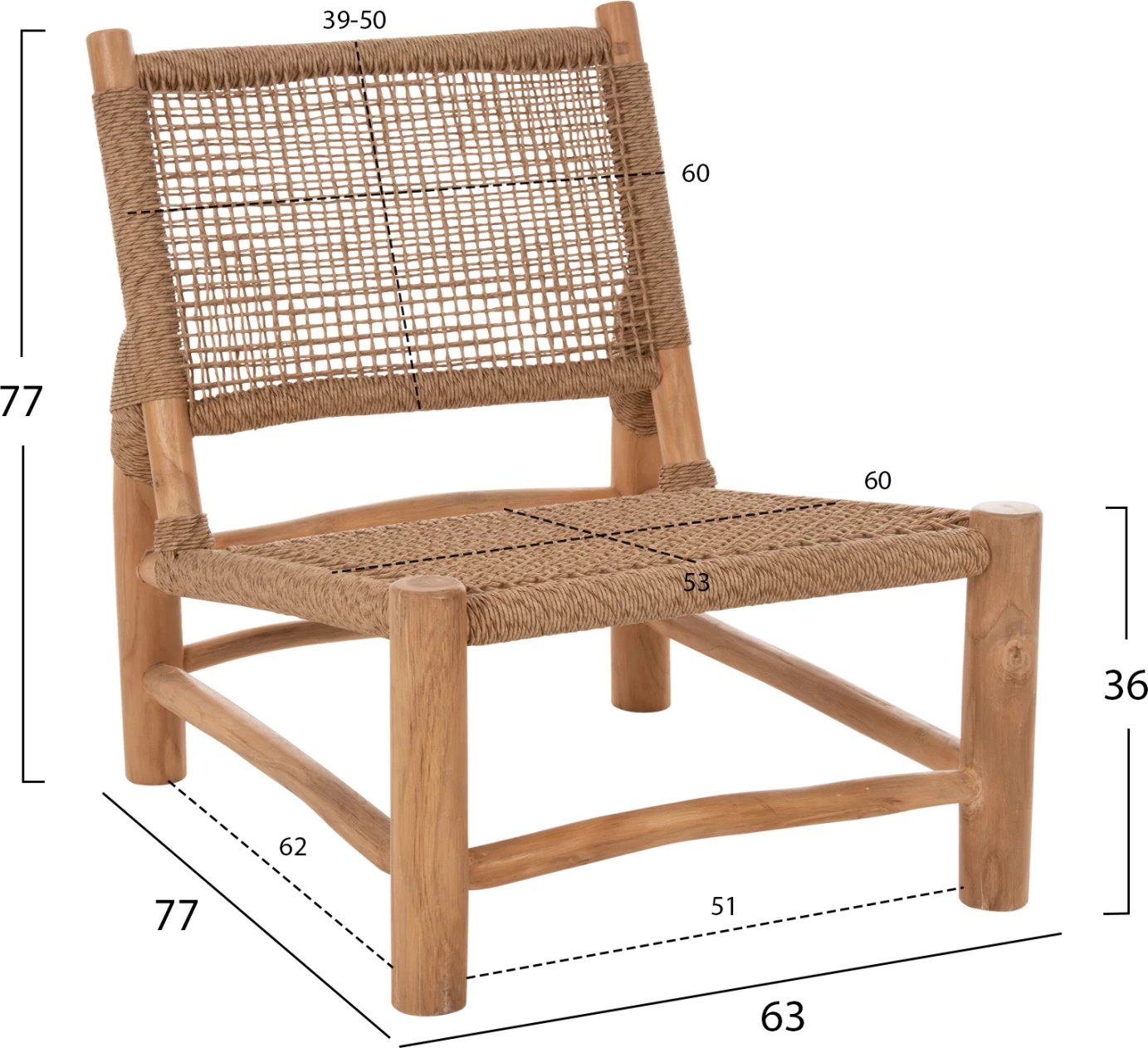 Karrige për brenda LONDER FH5986 dru TEAK dhe ratan sintetik 63x77x77Hcm