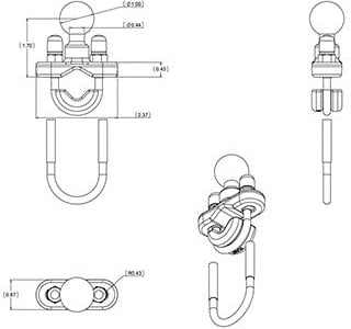 Baza U-Bolt për Timon RAM Mounts, për Rreze prej 0.5" deri në 1.25"