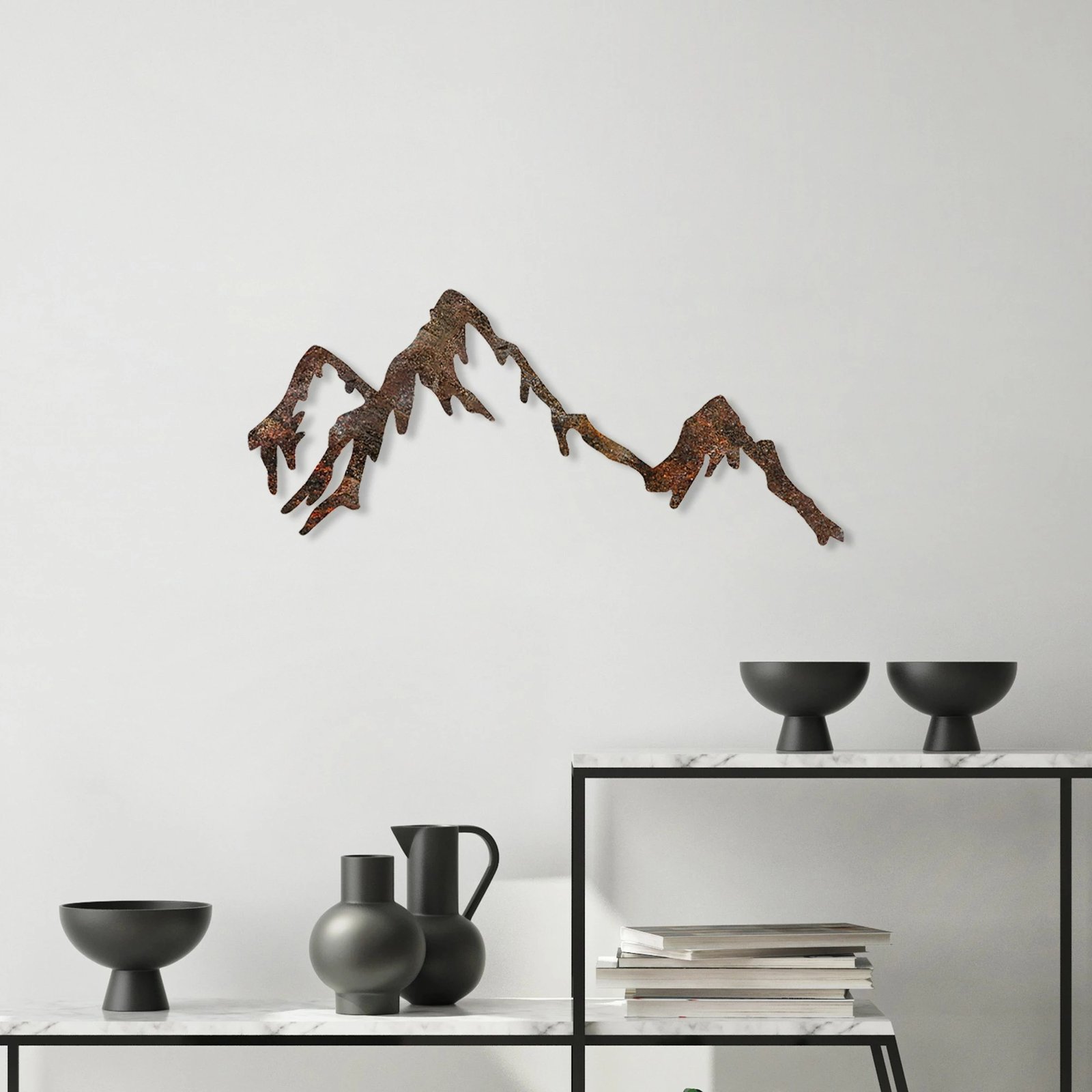 Aksesor dekorativ muri prej metali, Rusty Mountain, ngjyrë antike, 45x70cm