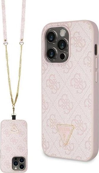 Mbështjellës Guess Crossbody 4G Metal Logo për iPhone 14 Pro, Rozë