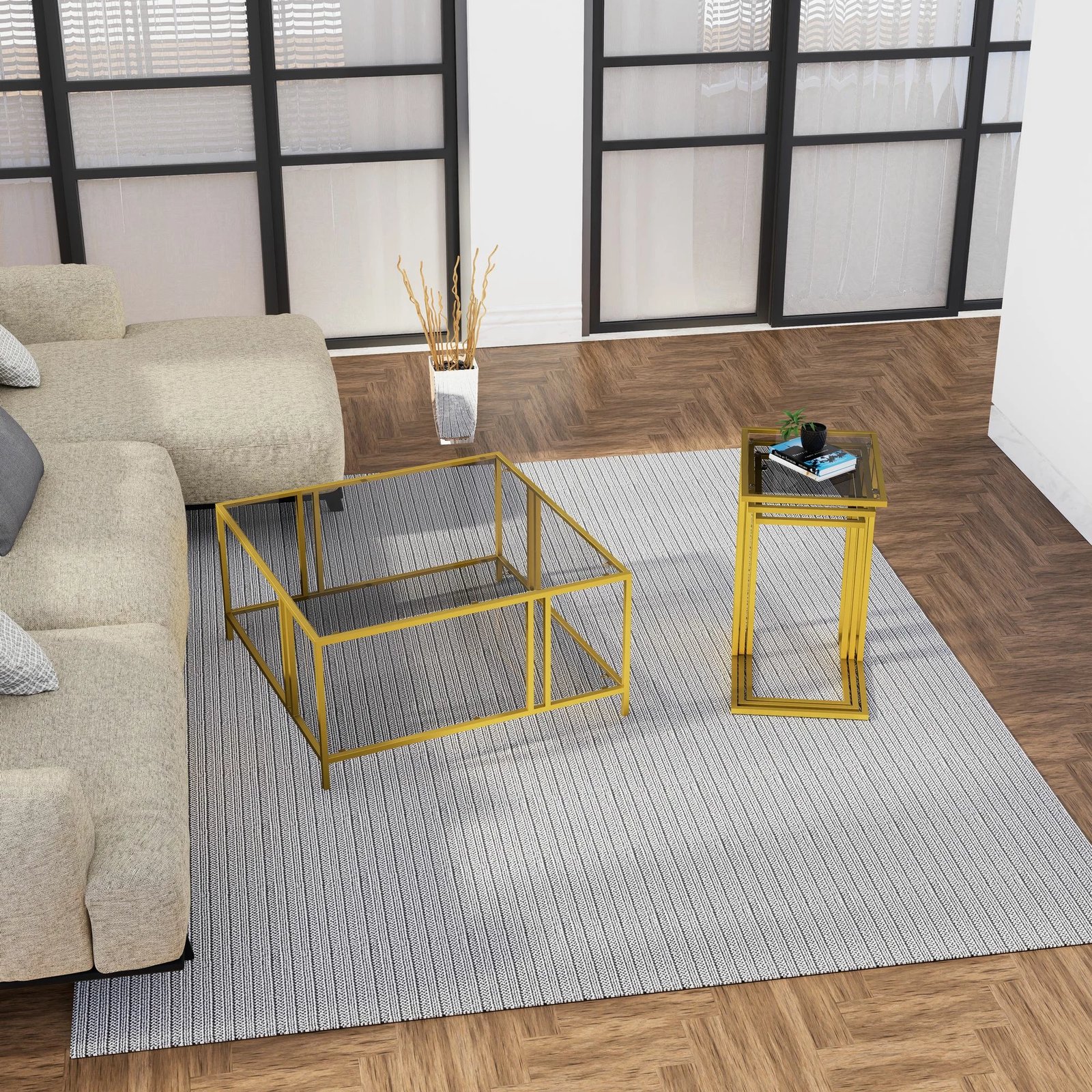 Set tavolinash të vendosshme (3 copë), Hanah Home, Ibiza C, ngjyrë ari, fume