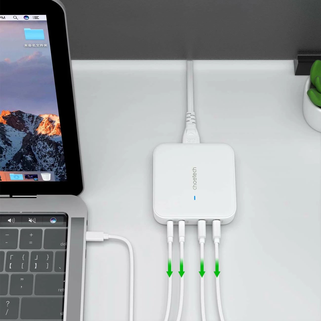 Karikues muri Choetech PD8008, 100W, 2x USB-C, 2x USB-A, i bardhë