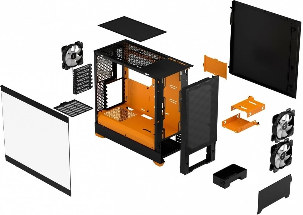 Kasë Fractal Design Pop Air TG Clear Tint RGB, Midi Tower, ATX, Micro ATX, Mini ITX, e zezë/portokalli