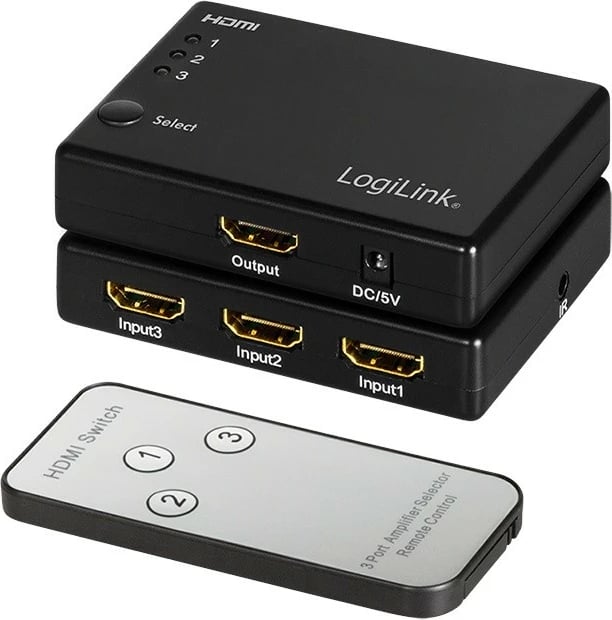 Switch HDMI 3x1 LogiLink HD0042 me telekomandë, 1080p, e zezë