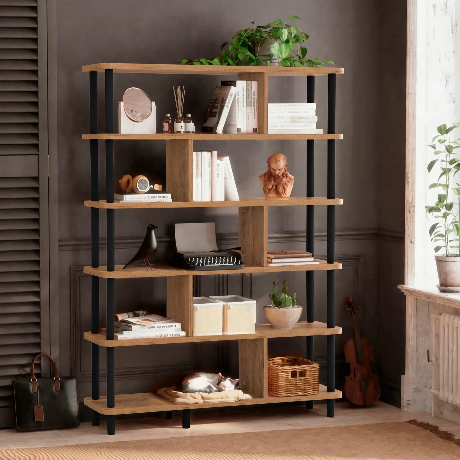 Raft librash Hanah Home, ngjyrë e zezë dhe pishë Atlantike