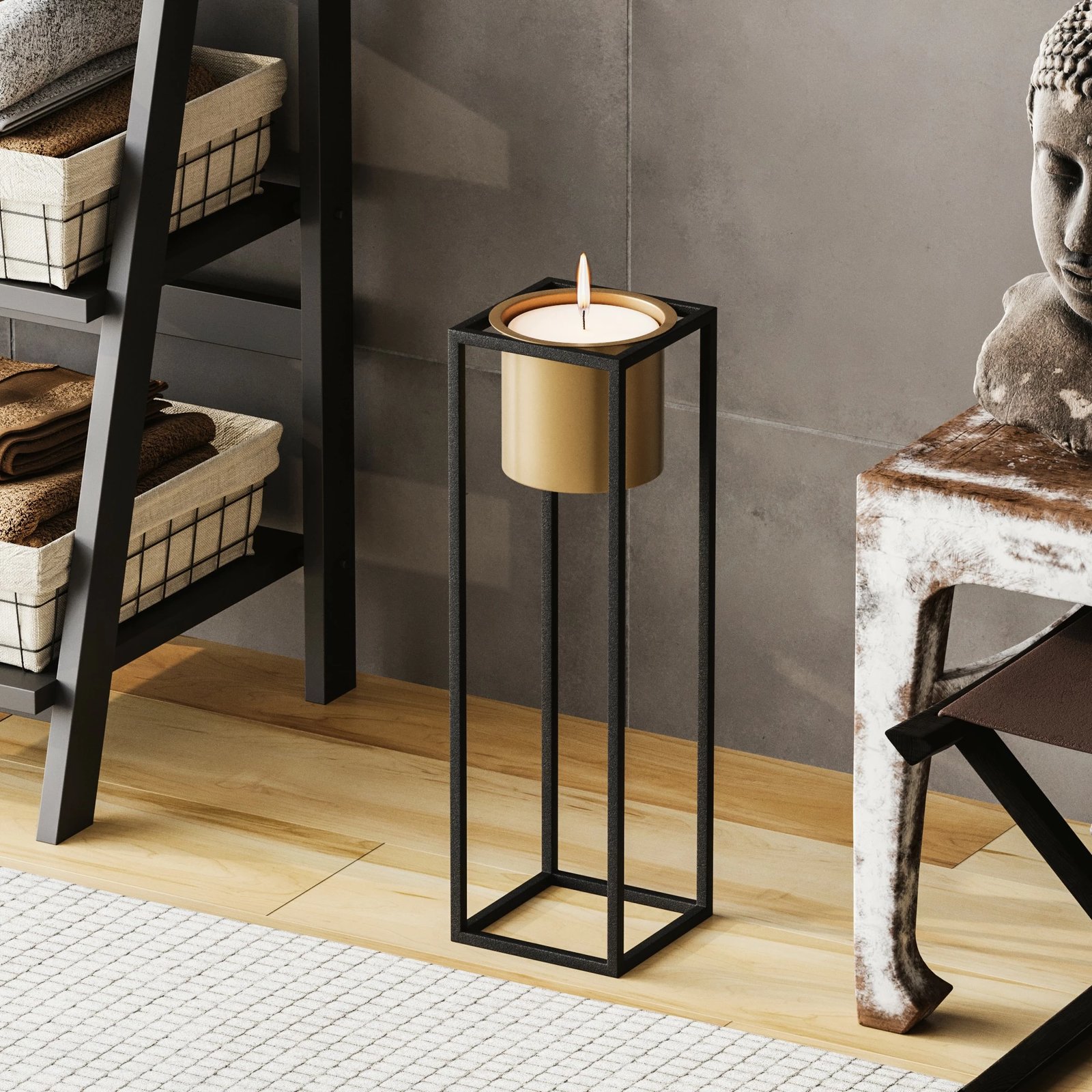 Vazo dekorative Aberto Design, GED-023-A, metal, e zezë dhe e artë, 15x15x50cm