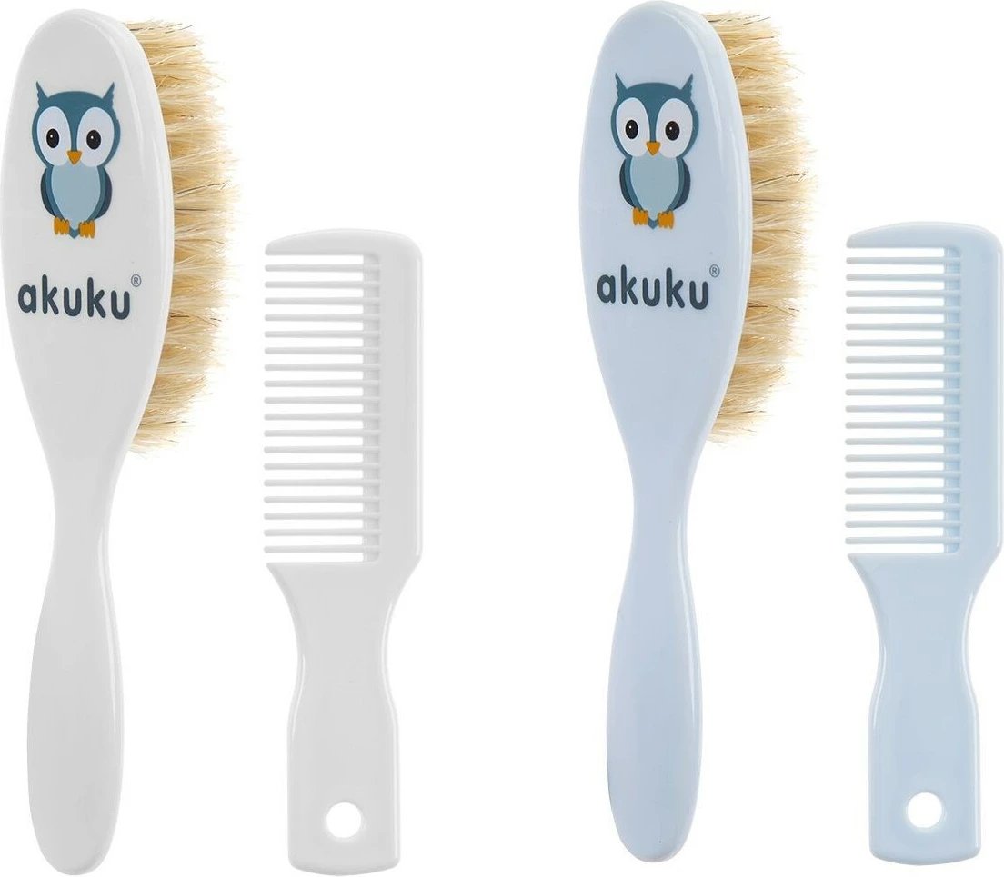 set furçë dhe krehër bebe, Akuku, qime natyrale, pa BPA, blu, set 2 copë