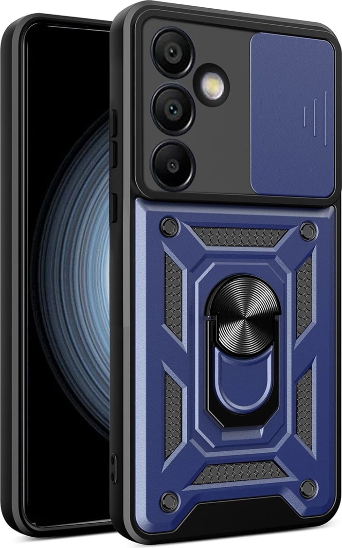 Mbështjellës Hurtel Hybrid Armor Camshield me stand dhe mbulesë kamere për Samsung Galaxy A56, Kaltër