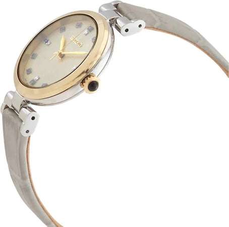 Orë dore SEIKO SRZ546P1 për femra, e artë me rrip bezhë