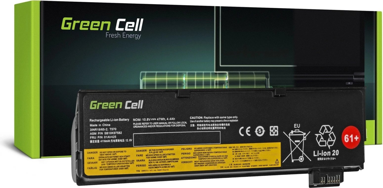 Bateri për laptop Green Cell LE95, për Lenovo ThinkPad T470/T570/A475/P51S/T25, 4400 mAh, Li-ion, 6 qeliza