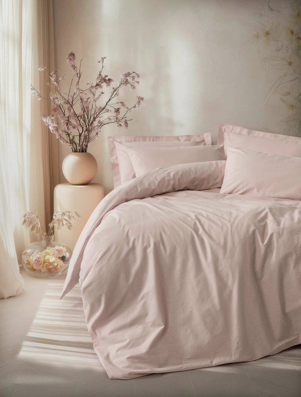 Set mbulesë për jorgan dopio Ranforce, ngjyrë pluhur, L'essentiel