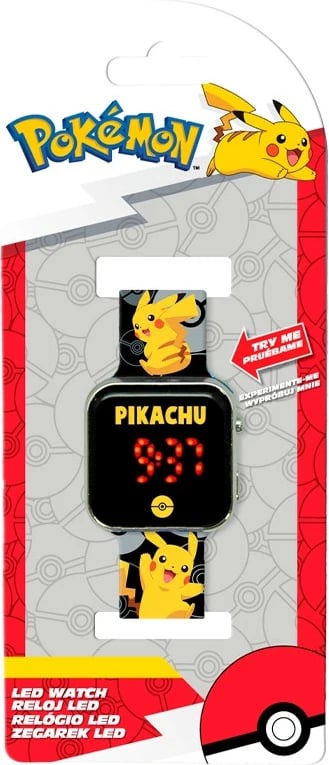 Orë dore LED Pokemon Kids Euroswan POK4402, me kalendar, për djem, E zezë/Verdhë