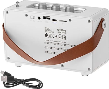 Altoparlant Bluetooth me radio FM, Adler, CR 1902, 5 W, Bluetooth 5.1, 1500 mAh, TWS, SD/USB/AUX, i bardhë