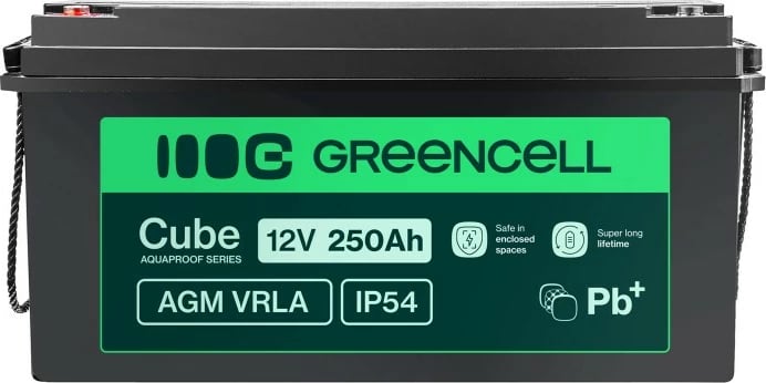 Bateri AGM VRLA, Green Cell, AGM12V250AH-J, 12V 250Ah, IP54, e zezë