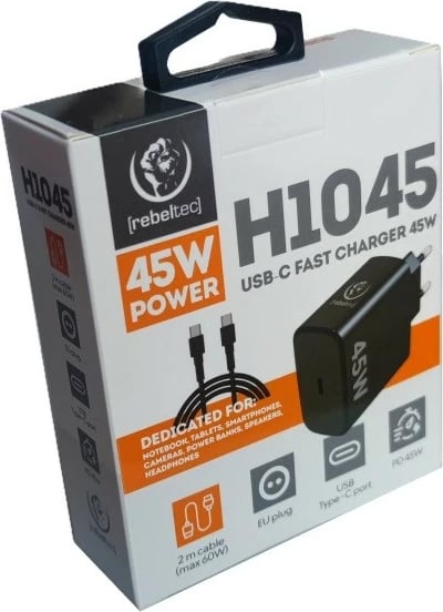 Karikues murali Rebeltec H1045, 45W, USB-C, me kabllo 2m, i zi