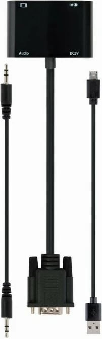Konvertues sinjali VGA në HDMI Gembird A-VGA-HDMI-02, 15 cm, zi