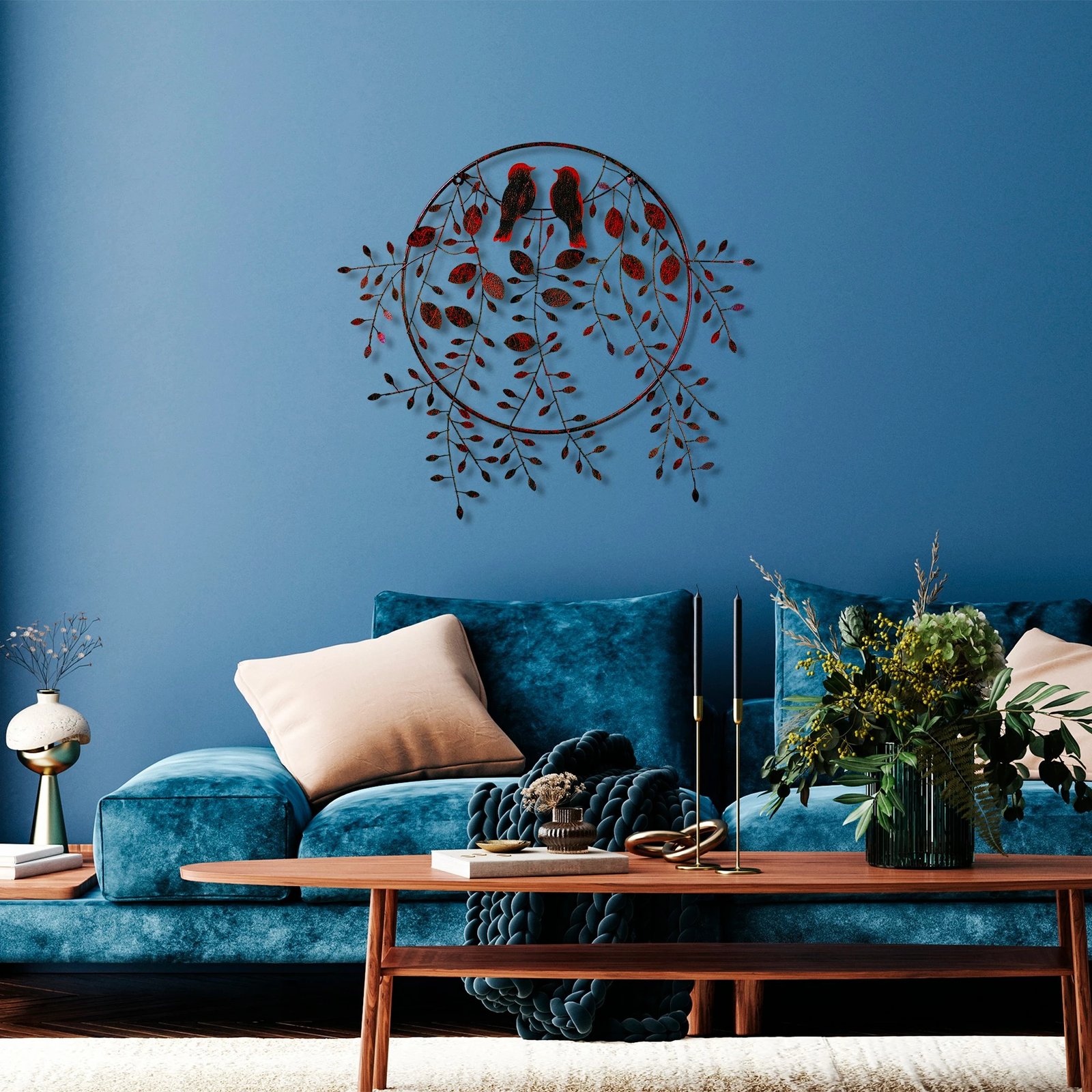 Aksesor dekorativ metalik për mur, dashuria e zogjve, shumëngjyrësh, 75x86cm