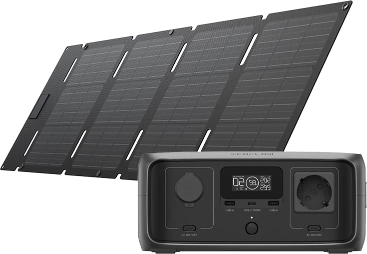 Stacion energjie EcoFlow RIVER 3 UPS me panel diellor 45W USB-C, set