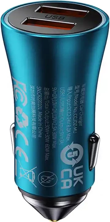 karikues veture, Baseus, Golden Contactor Max CGJM000003, 2x USB Type-A, 60W, mbështetje QC/PD/SCP, blu