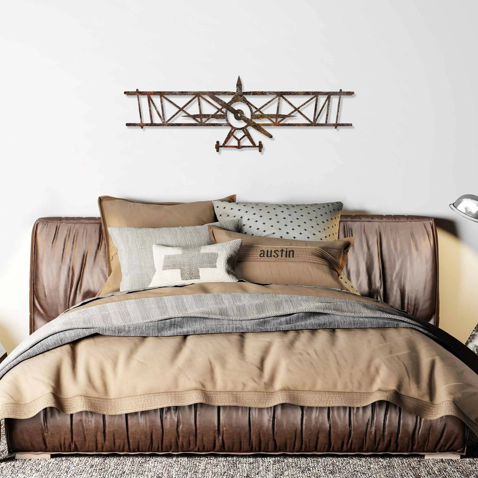 Aksesor dekorativ metalik për mur, aeroplan me pamje të vjetër, Wallity