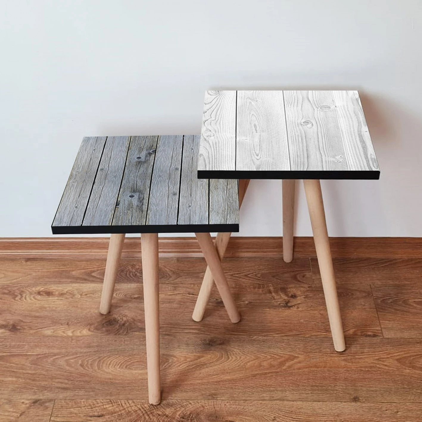 Set tavolina të ndërlidhura, dy copë, ngjyrë gri dhe e bardhë, Skye Decor, 2Shp449