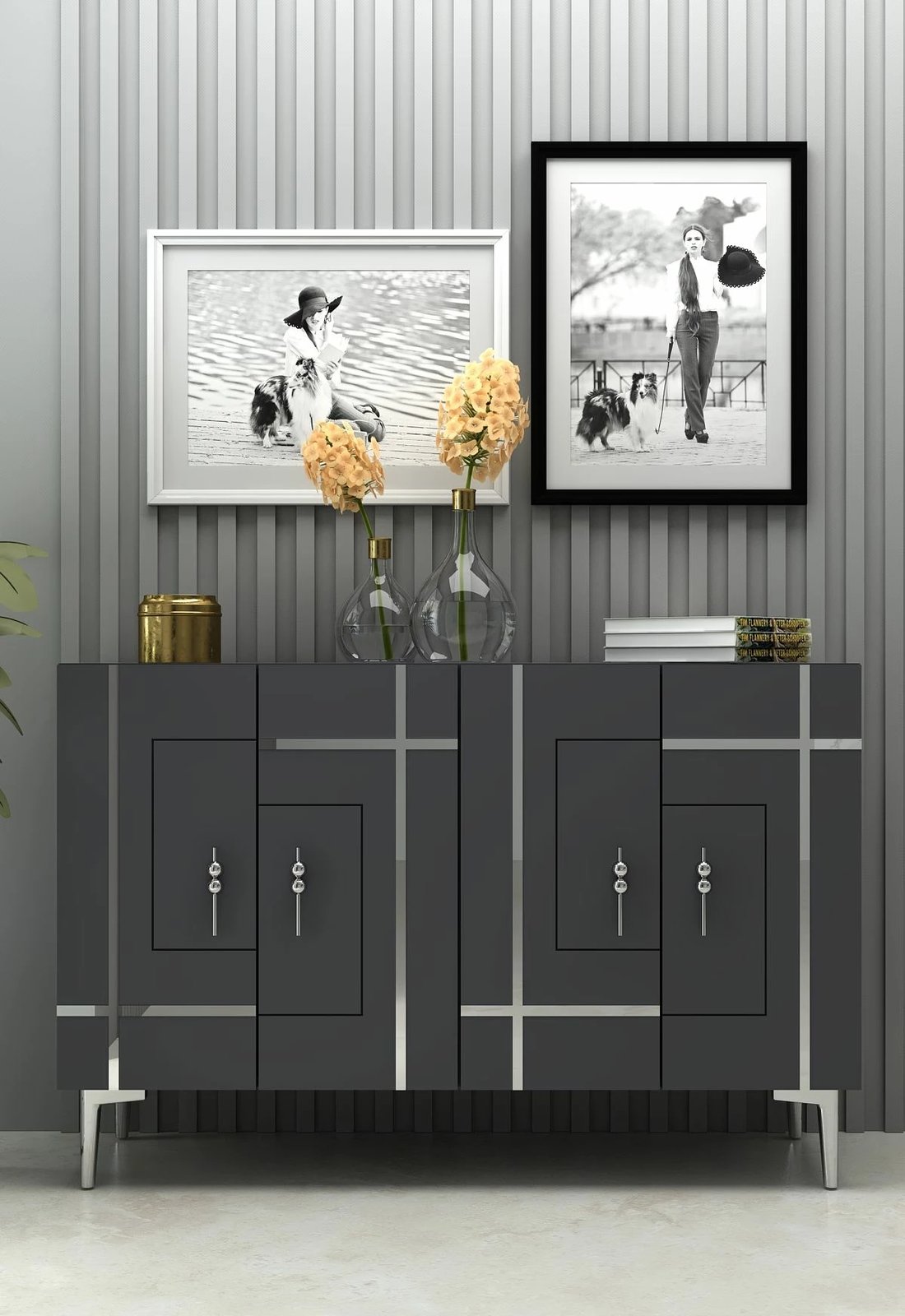 Konsol Skye Decor, ngjyrë antracit, argjend