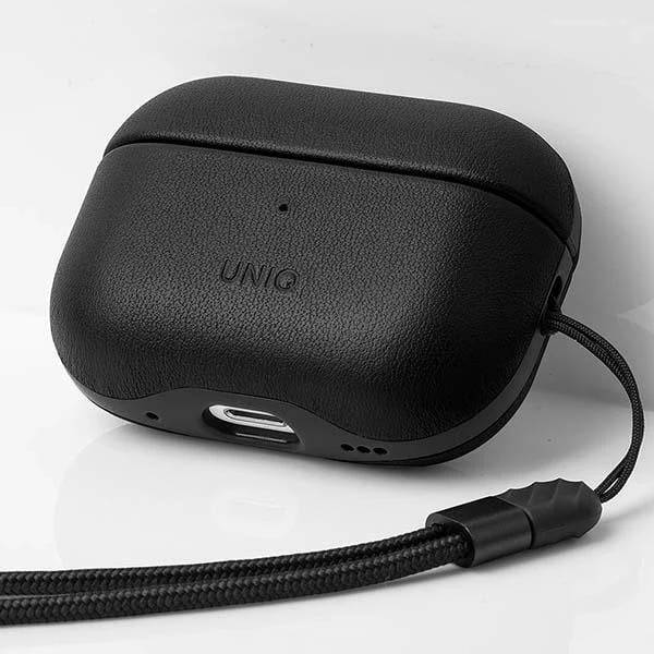 Mbështjellës UNIQ Terra për AirPods Pro 2, lëkurë natyrale, i zi
