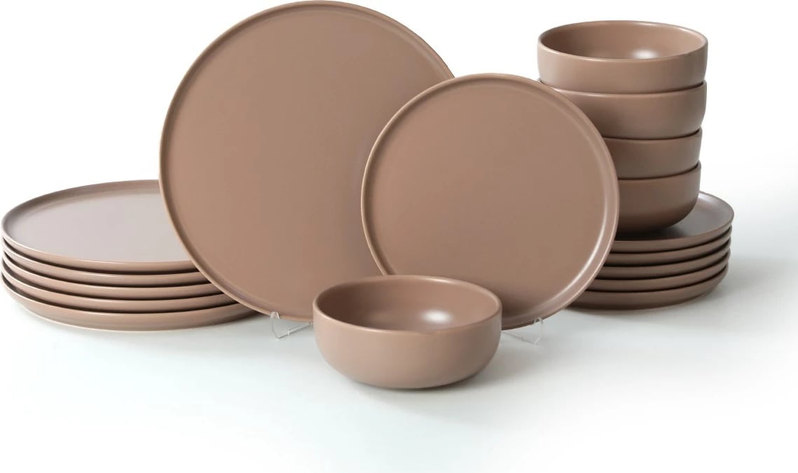 Set enësh për drekë, qeramikë, 18 copë, ngjyrë taupe, Hermia Concept, X0001346800000000000000000