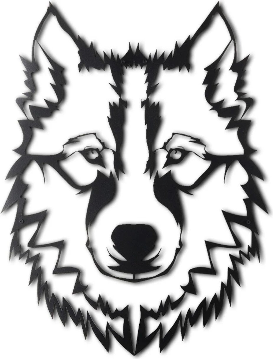 Aksesor dekorativ metalik për mur, Wallity, ujk, v11, ngjyrë e zezë, 38x50cm