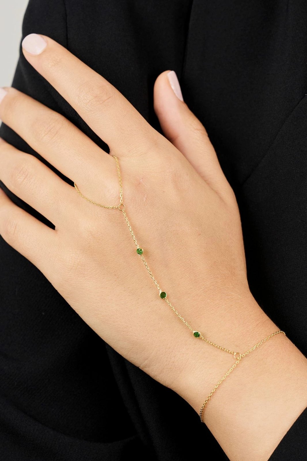 Zinxhir dore argjendi me gurë jeshil, Elika Silver, TFNY65207Yesil