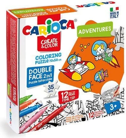 Puzzle ngjyrosës Carioca 2në1 "Adventures" 35 copë, 70x35cm, me markerë Puzzle ngjyrosës Carioca 2në1 "Adventures" 35 copë, 70x35cm, me markerë