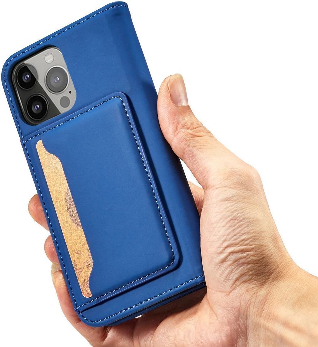 Mbështjellës magnetik Hurtel për Samsung Galaxy S23 Ultra me kapak, portofol dhe mbajtës, Blu