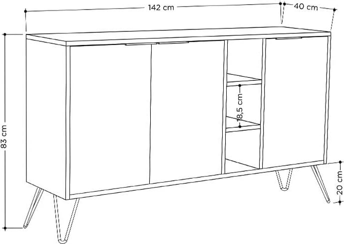 Bufe Clara, ngjyrë lisi e çelët, 142x35.5x83cm