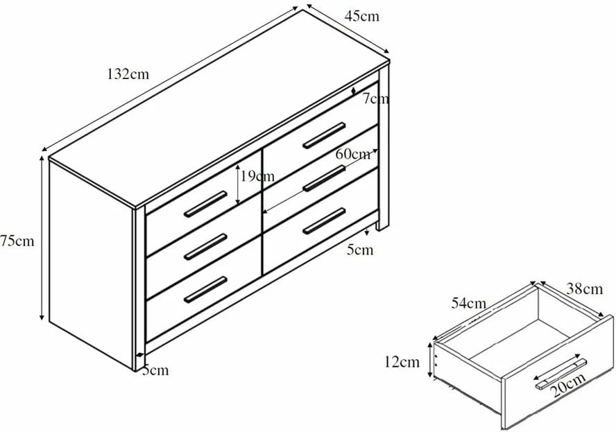 Komodë DODO, ngjyrë lisi e errët, 132x45x75
