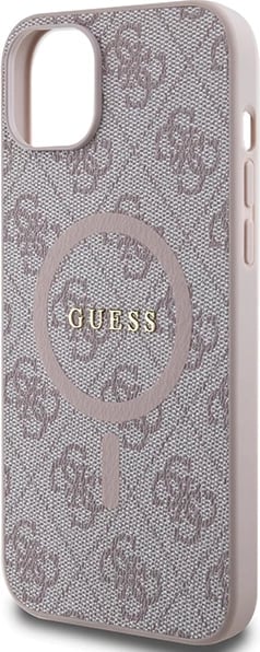 Mbështjellës Guess 4G Collection Leather Metal Logo MagSafe për iPhone 15/14/13, Rozë
