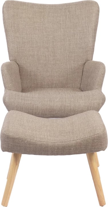 Fotel me tabure Gerlina, material gri-bezhë, këmbë ngjyrë natyrale, 71x64x94cm