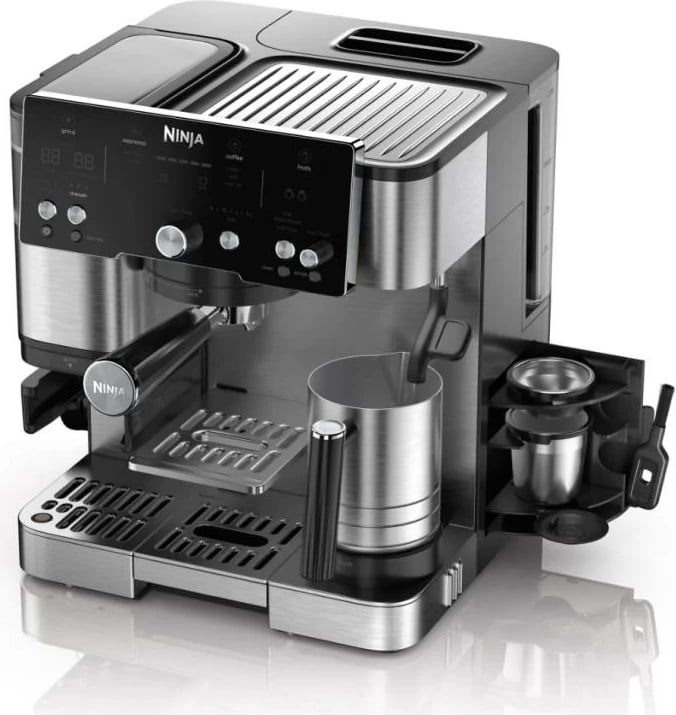 Makinë kafeje 2-në-1 espresso & filter, Ninja Luxe Essential ES501EU, mulli i integruar, Barista Assist, 25 cilësime bluarjeje, madhësi 175–530 ml, Silver Black