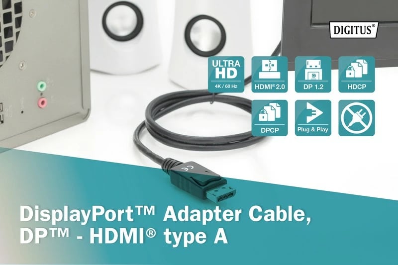 Kabllo DisplayPort në HDMI Digitus AK-340303-020-S, 2m, e zezë