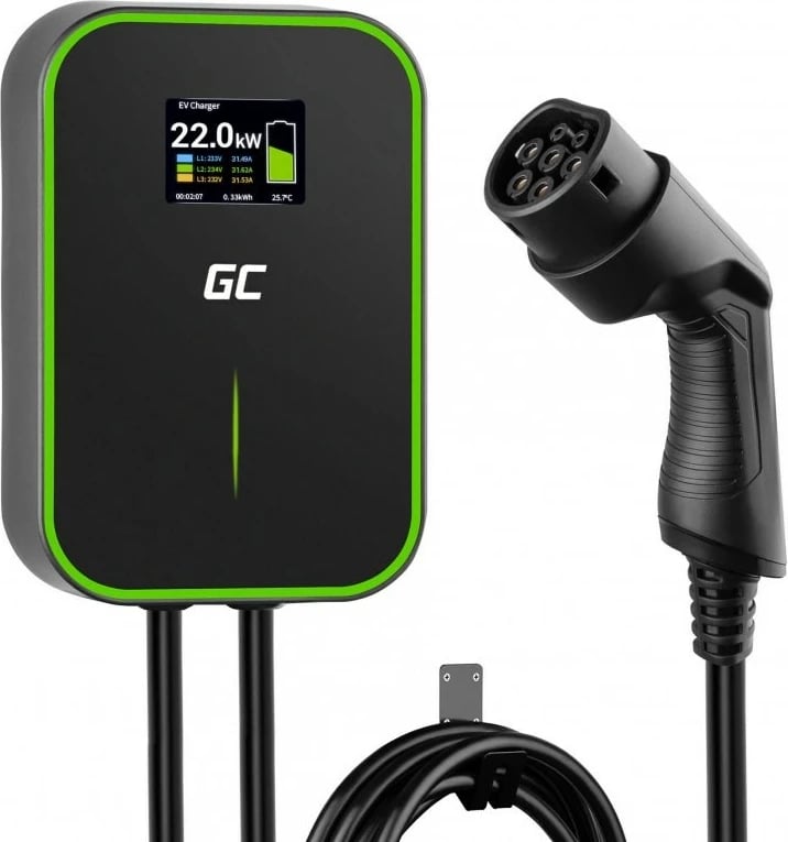 Karikues Green Cell EV për veturë elektrike + kabllo, 22kW, 6m, e zezë