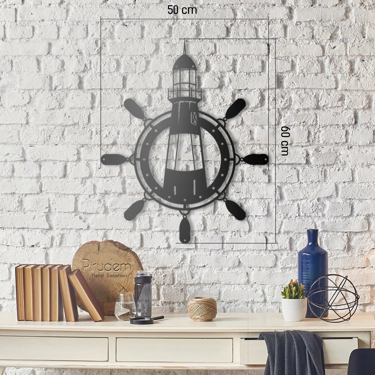 Aksesor dekorativ metalik për mur, Wallity, formë fari